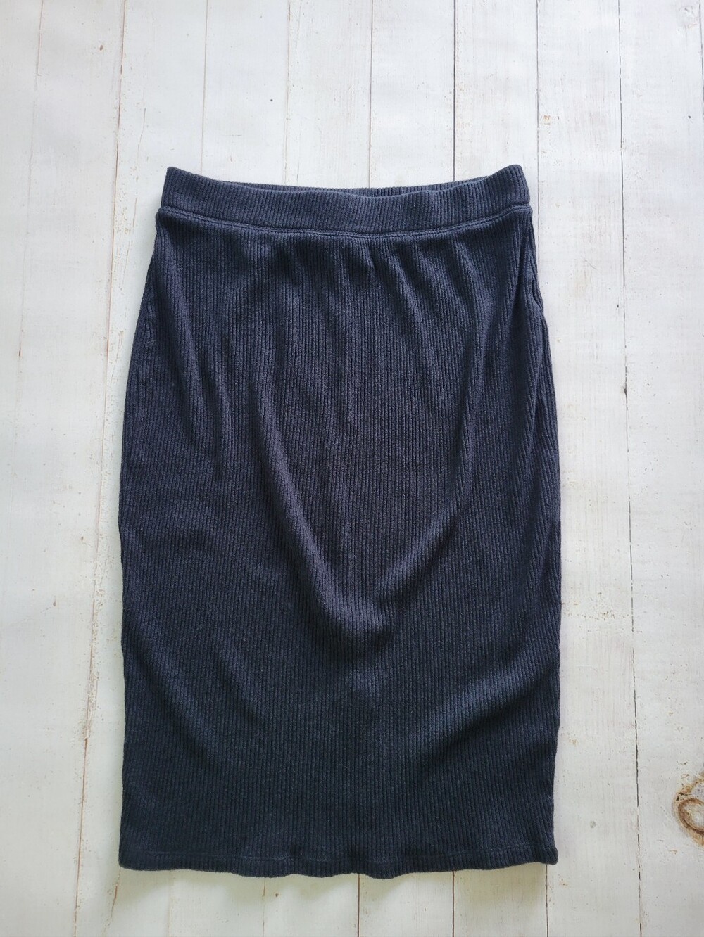 A New Day Womens Ribbed Knit Midi Pencil Tube Skirt Black Size L Large Soft